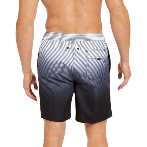 CALVIN KLEIN Mens Black Drawstring Striped Classic Fit Swim Trunks - Picture 2 of 3